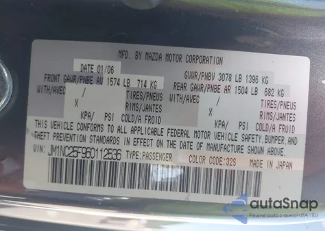 2006 Mazda Mx-5 Touring z USA, uszkodzony, nr VIN JM1NC25F960112536